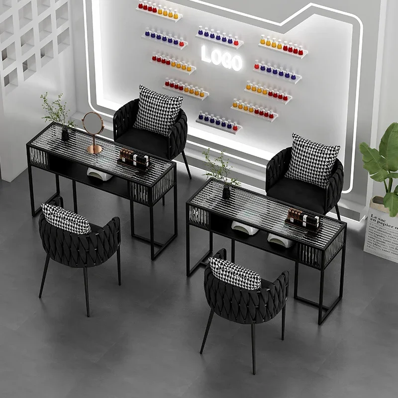 LJY Equipment Design Nail Table Professionals Glass Beauty Reception Nail Table Luxury Service Scrivania Per Unghie Trendy Furni