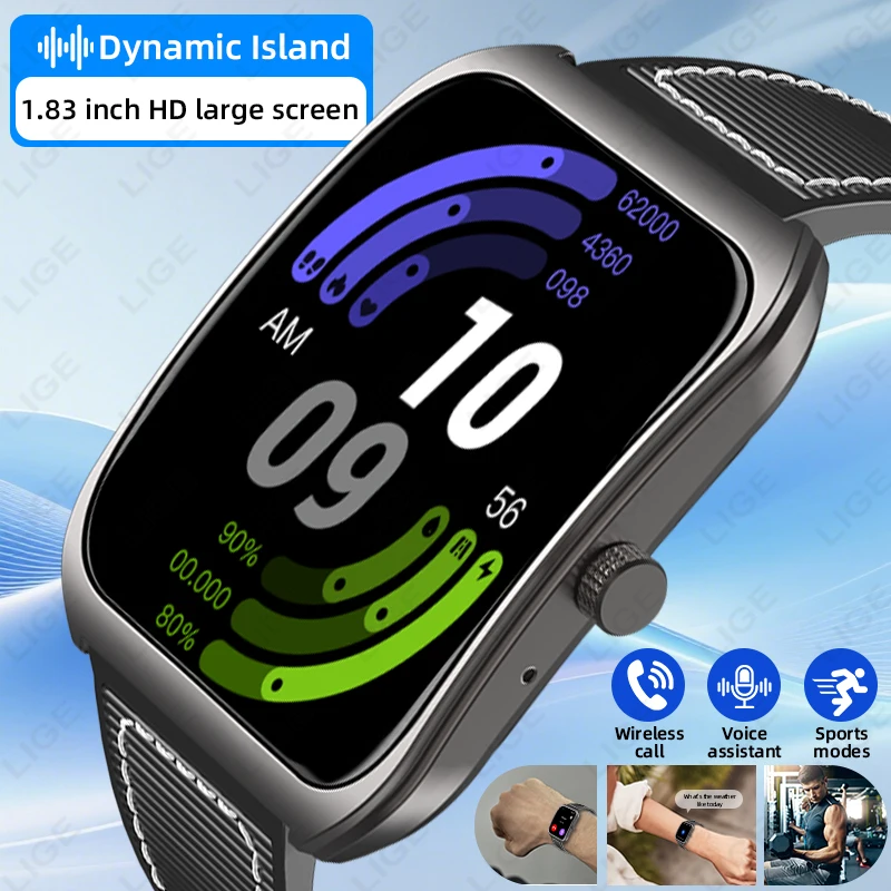 

LIGE Fashion 1.83 inch HD Smart Watch For Men Heart Rate Sleep Monitor Men’s Bracelet Bluetoorh Call Men Women Sports Smartwatch