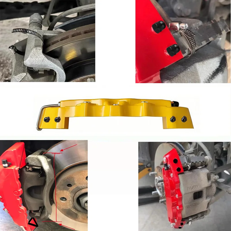 2*2 pc Fixing By Screws, Yellow ABS Plastic Brake Caliper Cover 3D Style For BMW Audi Mecerdes Benz Lexus (Come With Fix Things)