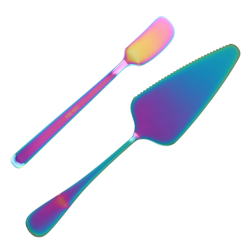 

2 шт., лопаточка для торта, красочная длинная H-зубчатая кромка, сервер для пиццы, инструменты для выпечки, металлическая посуда для пирога, набор для резки торта