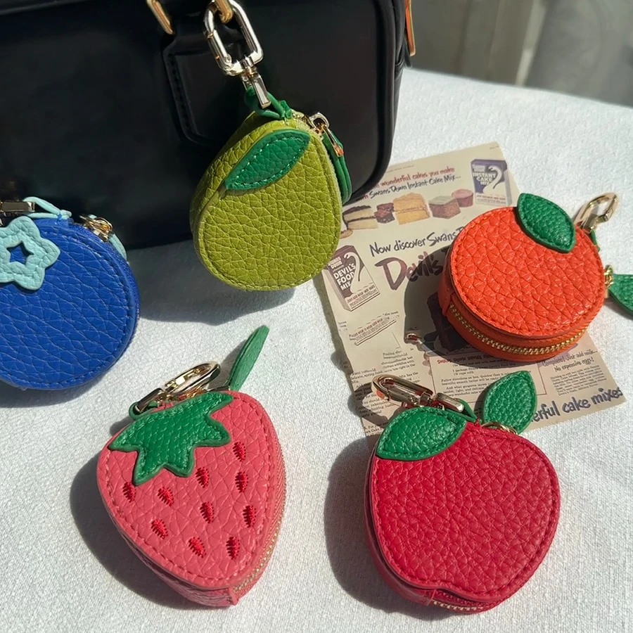 Cute Fruit Shaped Coin Purse Mini Zipper Bag Charm Earphone Case Keychain Wallet for Women Girls Gift Bag Pendant