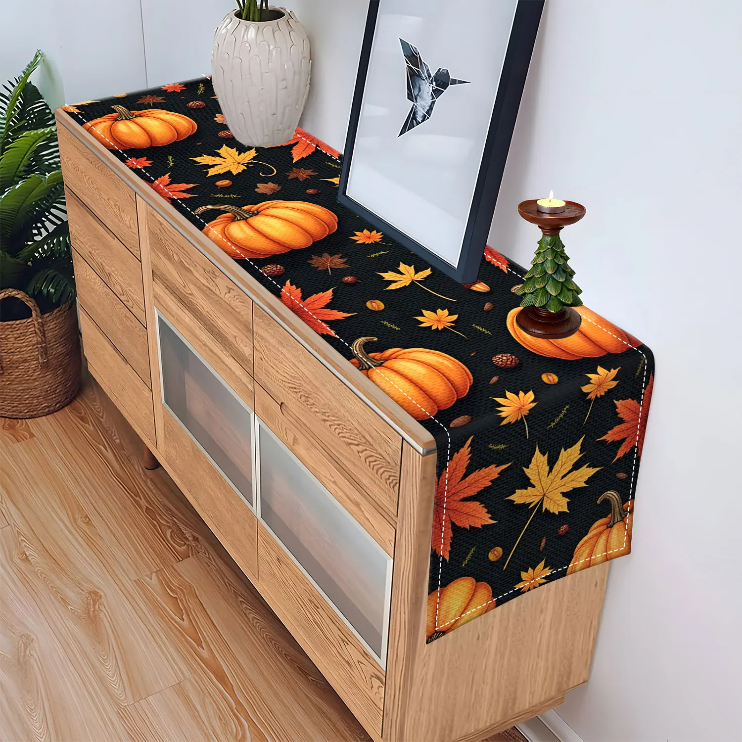 قطعة واحدة من مفرش طاولة بطابع الخريف مزين بأوراق الخريف والجلوط، مناسبة لزينة الخريف وعيد الشكر #5