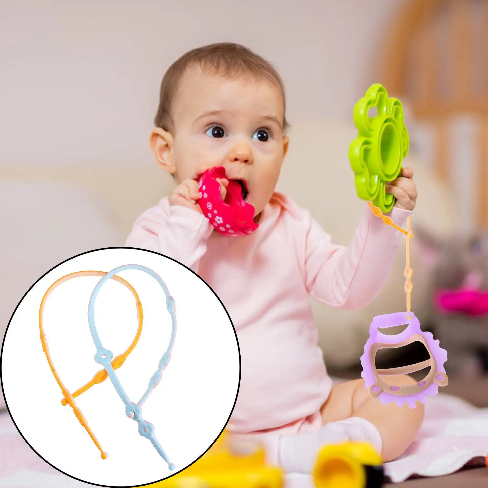 

2Pcs Pacifier Leash Silicone Soother Cord for Baby Bag Hanging Strap Bright Color Safe Lightweight Chew Resistant Clean Easy