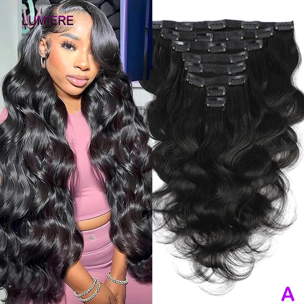 Body Wave Clips In Human Hair Extensions Brazilian Virgin Raw4B 4C Afro Kinky Culy  Hair Clips in 8Pcs/Set For Women 18A