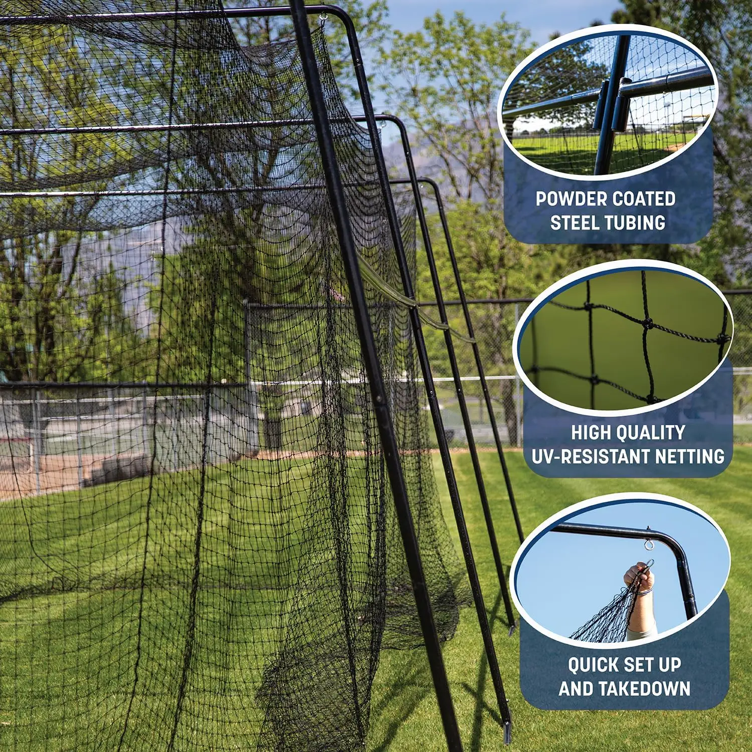 Baseball and Softball Batting Cage, Collapsible Frame & Net, Black