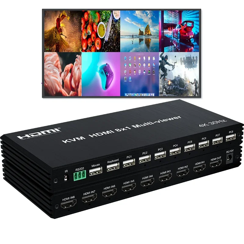 4K KVM HDMI Multi-viewer 8x1 HDMI KVM Multi Viewer Seamless USB Synchronous Switch 8 in 1 out Controller Support Mouse Traversal