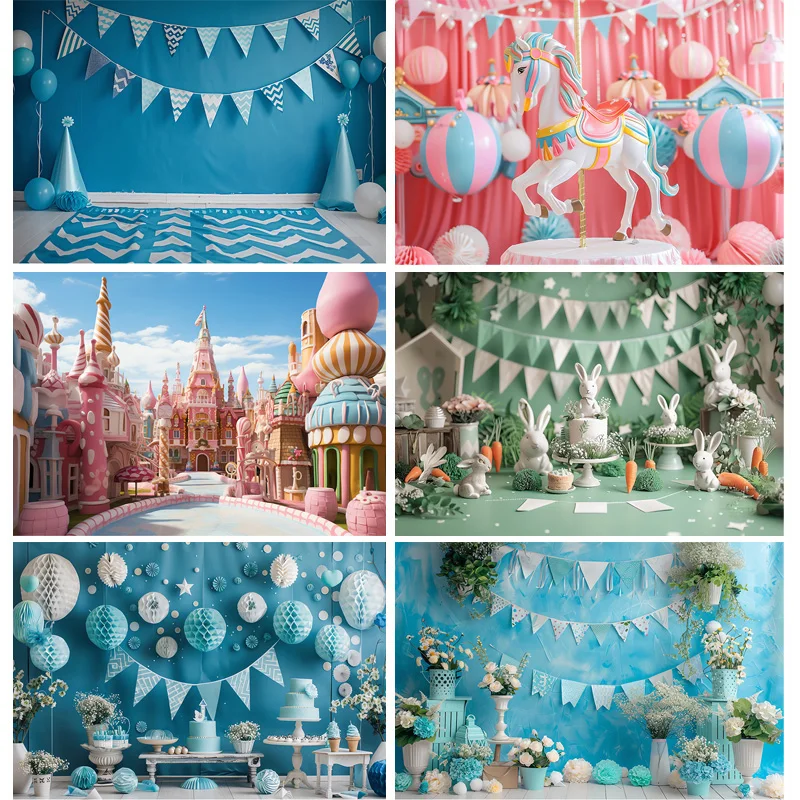 Hot air balloon Happy Birthday Photography Background Football Floral Arch Rocket Soccer Baby Party Carrots Backdrops FB-03