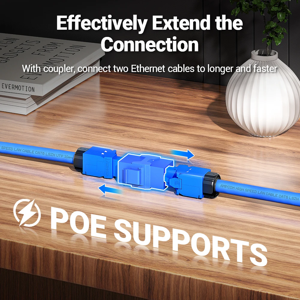 Acoplador inline cat6a rj45, acoplador keystone jack, ampcom rj45 cat6 cat5e acopladores adaptadores extensores de módulo keystone direto