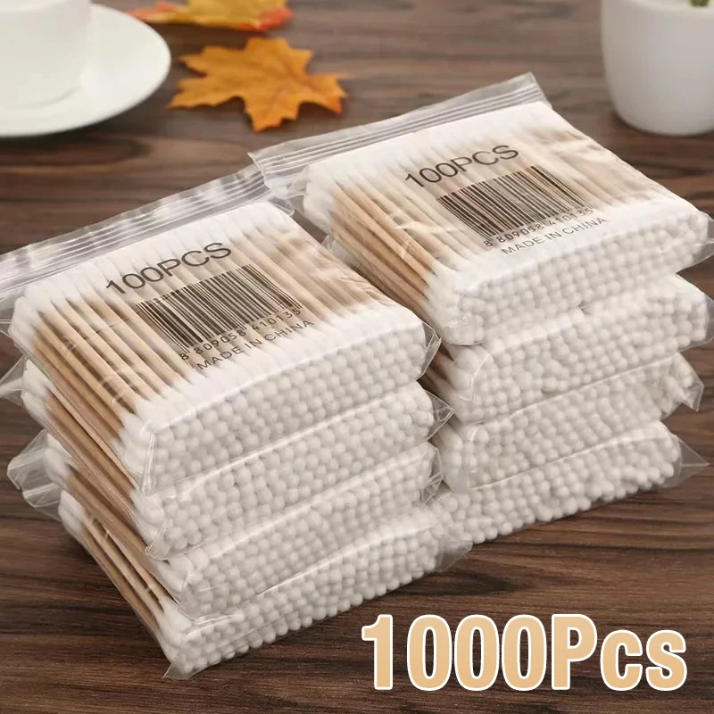 500/1000Pcs Double Head Cotton Swab Women Makeup Cotton Buds Tip for Wood Sticks Nose Ears Cleaning Health Care Tools