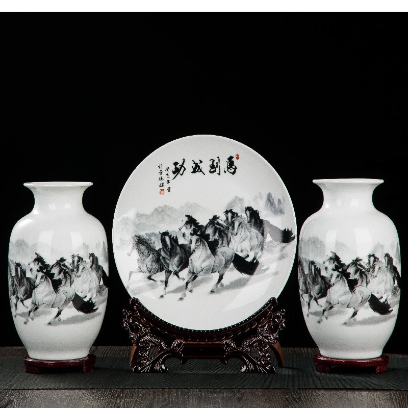 

Jingdezhen Ceramic Vase Decorative Plate Modern Home Decoration Flower Arrangement Hydroponic Living Room Office Furnishings