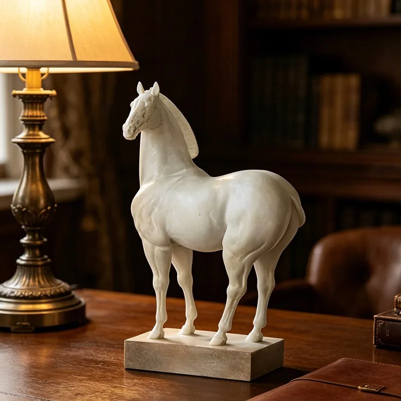 Art Retro White Horse Sculpture Ornaments, Home Desktop Soft Decorations, Animal Statues