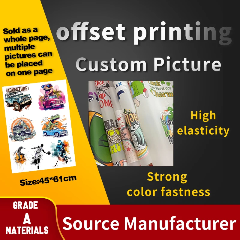 Offset Printing Custom Iron on Decals High quality adhesive backing High elasticity Bright Color Washable Applique for Cloth