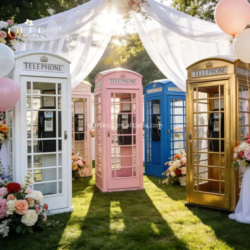 custom.Oem Rts London Telephone Pink Red Phone Booth Box Stand Metal Birthday Party Wedding Decorations Photo Background view 6