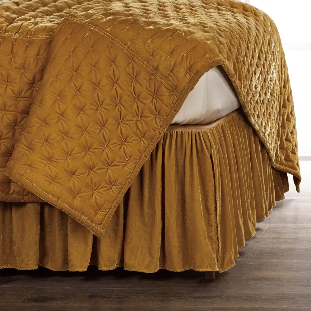

Accents Stella Faux Silk Velvet Bed Skirt, Light Blue, King Size, Romantic Modern Western Traditional Style Bedding