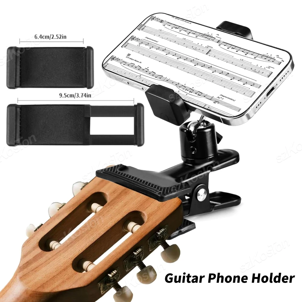 Guitar Phone Holder 360° Adjustable Guitar Phone Mount for Ukulele Bass Live Broadcast Teaching Video for iPhone Samsung