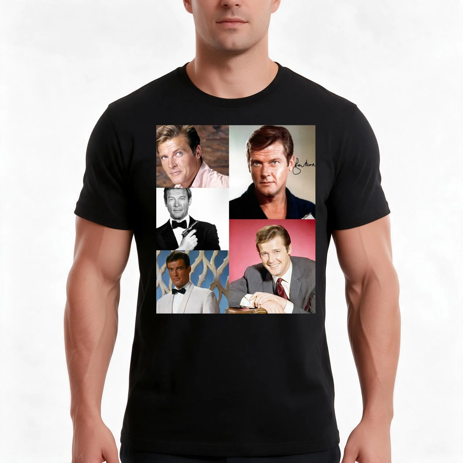 Roger Moore signed T-Shirt Summer Casual Cotton Tee Oversized Streetwear Tops Vintage Graphic Print Loose Fit Short Sleeve