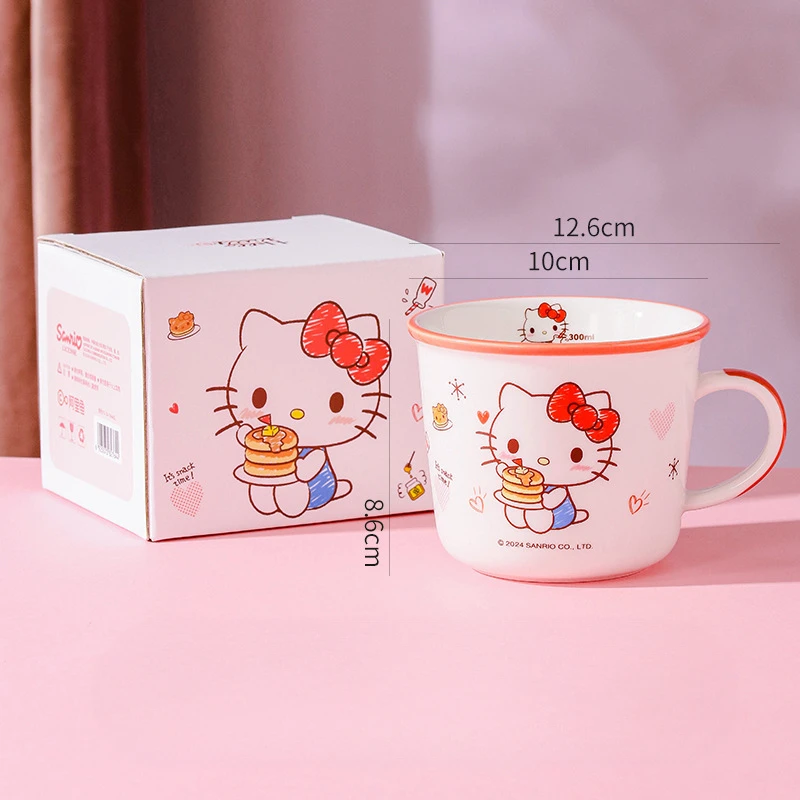 Sanrio การ์ตูน Hello Kitty ถ้วยน้ําน่ารัก Kuromi นักเรียนโฮมออฟฟิศขนาดกาแฟนมถ้วยเซรามิคเด็กถ้วยน้ําดื่มของขวัญ