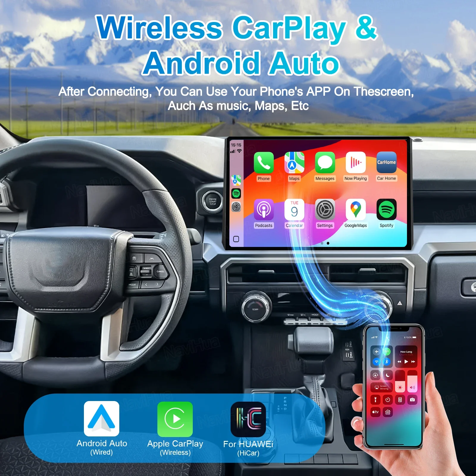 

Navihua New Upgrade 15.0" Car Automotive Electronics Touch Screen Double Din Monitor for Toyota TACOMA/X-RUNNER/4Runner2024