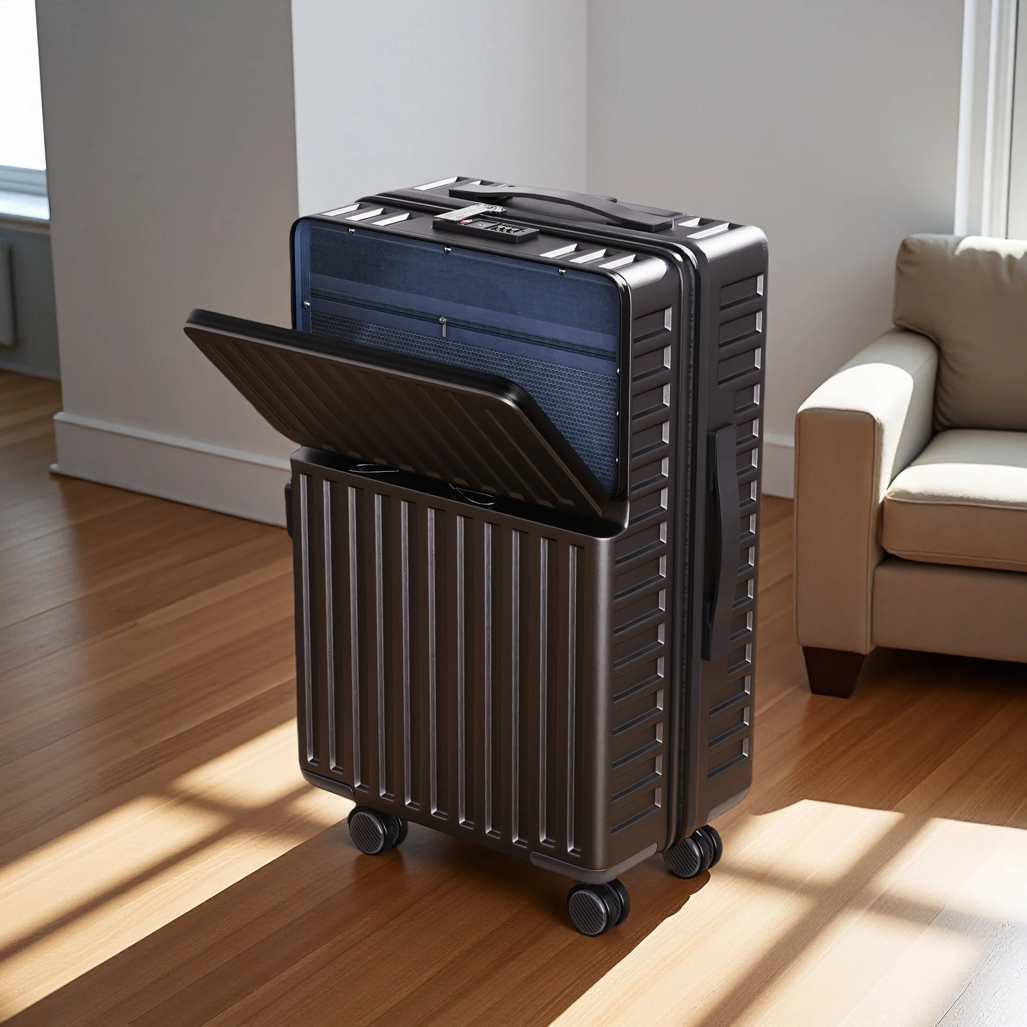 Rosahqnda Hartschalenkoffer 2er-Set, Trolley-Koffer 20/24 Zoll, Reisekoffer, TSA/ABS, Schwarz/Grau