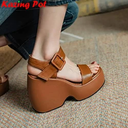 Krazing Pot 2024 Comfort Sheepskin Superstar High Thick Bottom Summer Shoes Casual Slingback Luxury Brand Platform Women Sandals