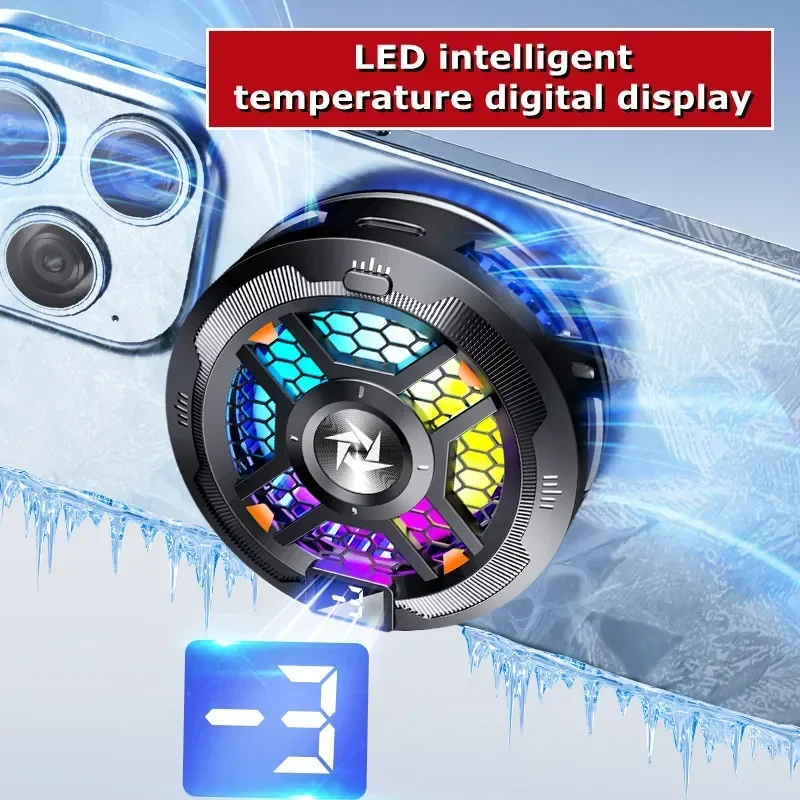 2 in 1 Magnetic Phone Cooling Fan RGB Light Back Clip Radiator Fast Heat Dissipation for Smartphone Gaming Live Streaming Daily