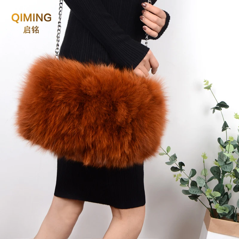 Fashion Designer Purse Real Fox Fur Bag Women Winter Chain Shoulder Bag purses and handbags Luxury Fur Handbag Large Clutch Bag