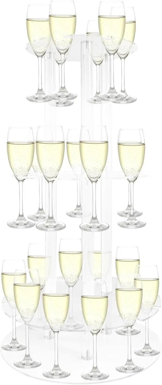 

3-х уровневая акриловая башня для шампанского с 28 отделениями для демонстрации напитков на свадьбу