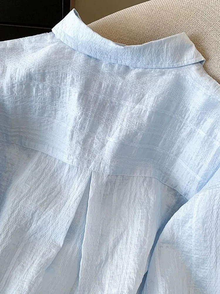 Zoki Blue Sweet Sun Proof เสื้อผู้หญิง Lace Patchwork เกาหลีเสื้อหลวมแฟชั่นแขนยาว Elegant หญิงสบายๆเสื้อน่ารัก