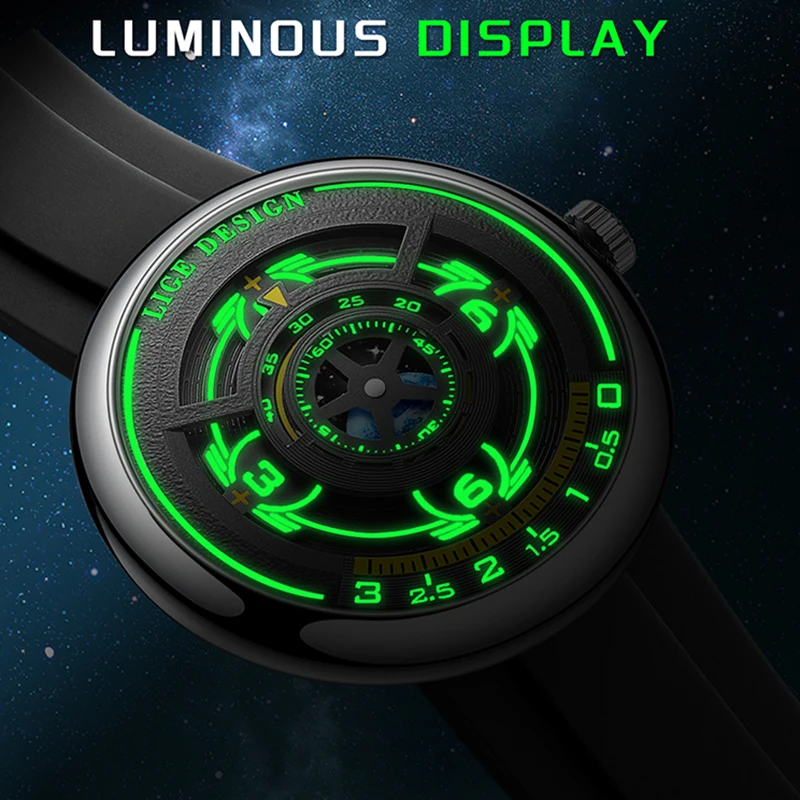 

LIGE Creative Unique Globe Big Dial Watch Men Fashion Silicone Luminous Watches For Men Waterpoof Sport Men Quartz Wristwatch