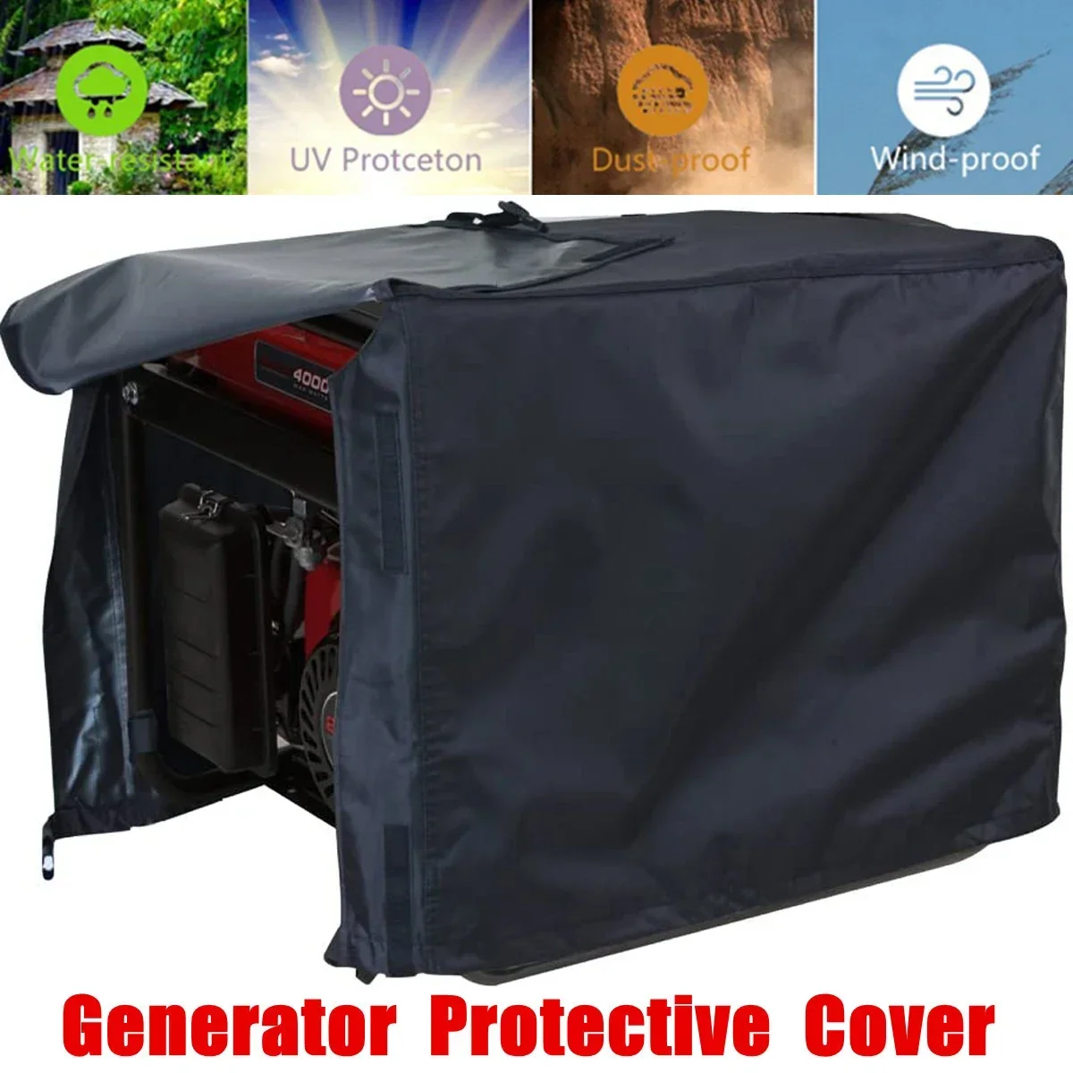 210D Oxford Fabric Black Waterproof Universal Generator Cover for Most All-weather GeneratorsWind and Dust Protection Cover