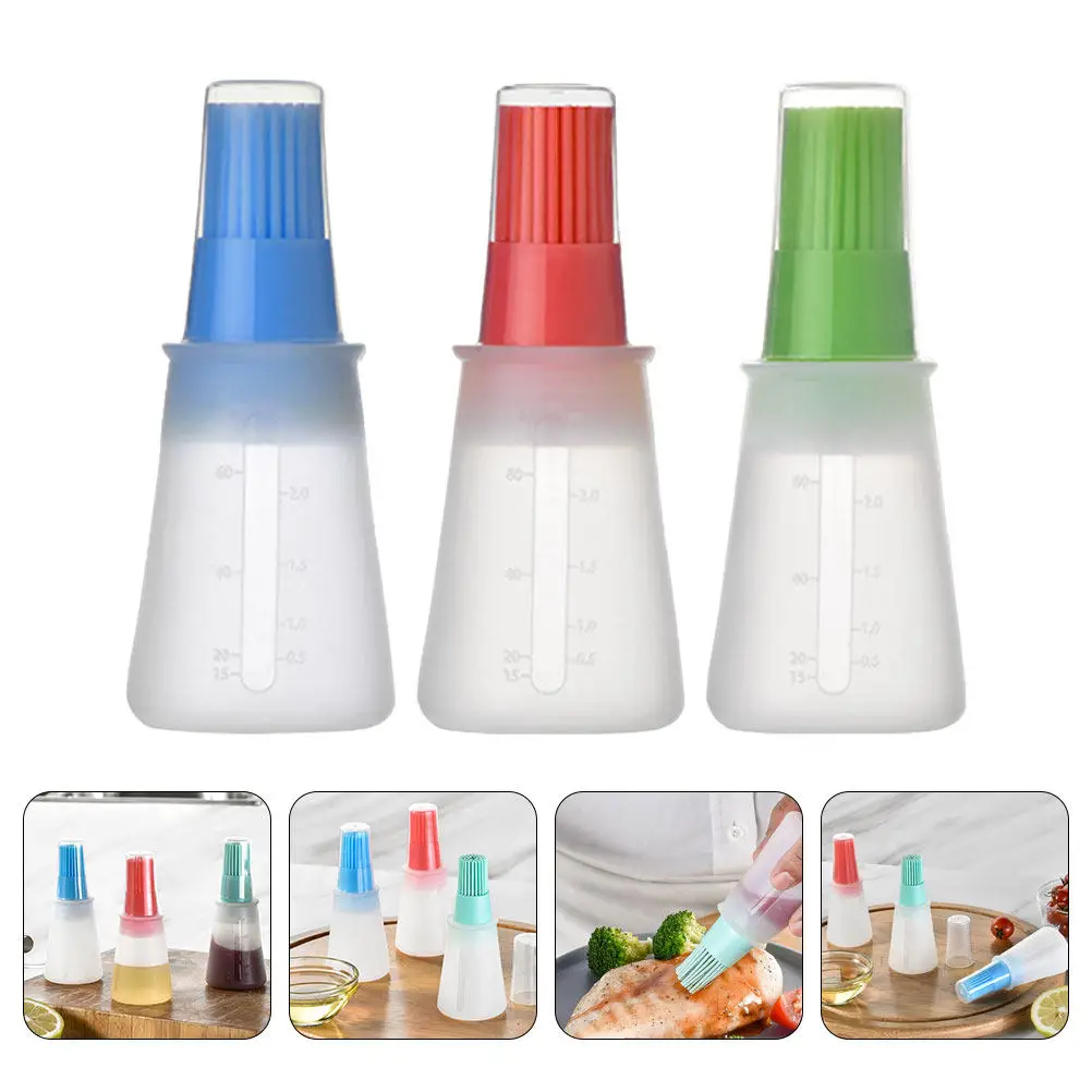 Juego de 3 Cepillos de Silicona para Aceite con Botella, Resistentes al Calor, Dispensador de Aceite para Cocina, Contenedor de Almacenamiento para Salsas, Vinagre y Soja