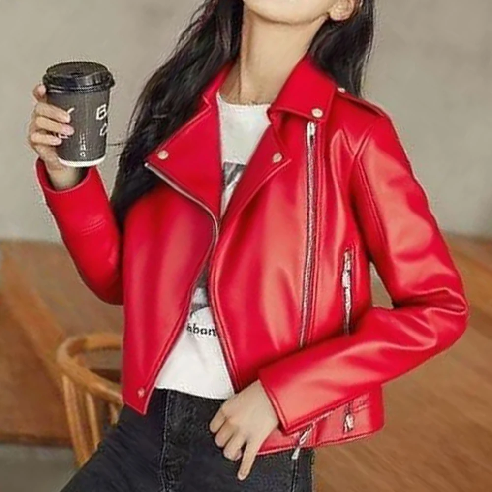 2025 الربيع والخريف النسخة الكورية العادية سليم صالح جديد puPU المرأة سترة جلدية قصيرة قاطرة المرأة سترة جلدية