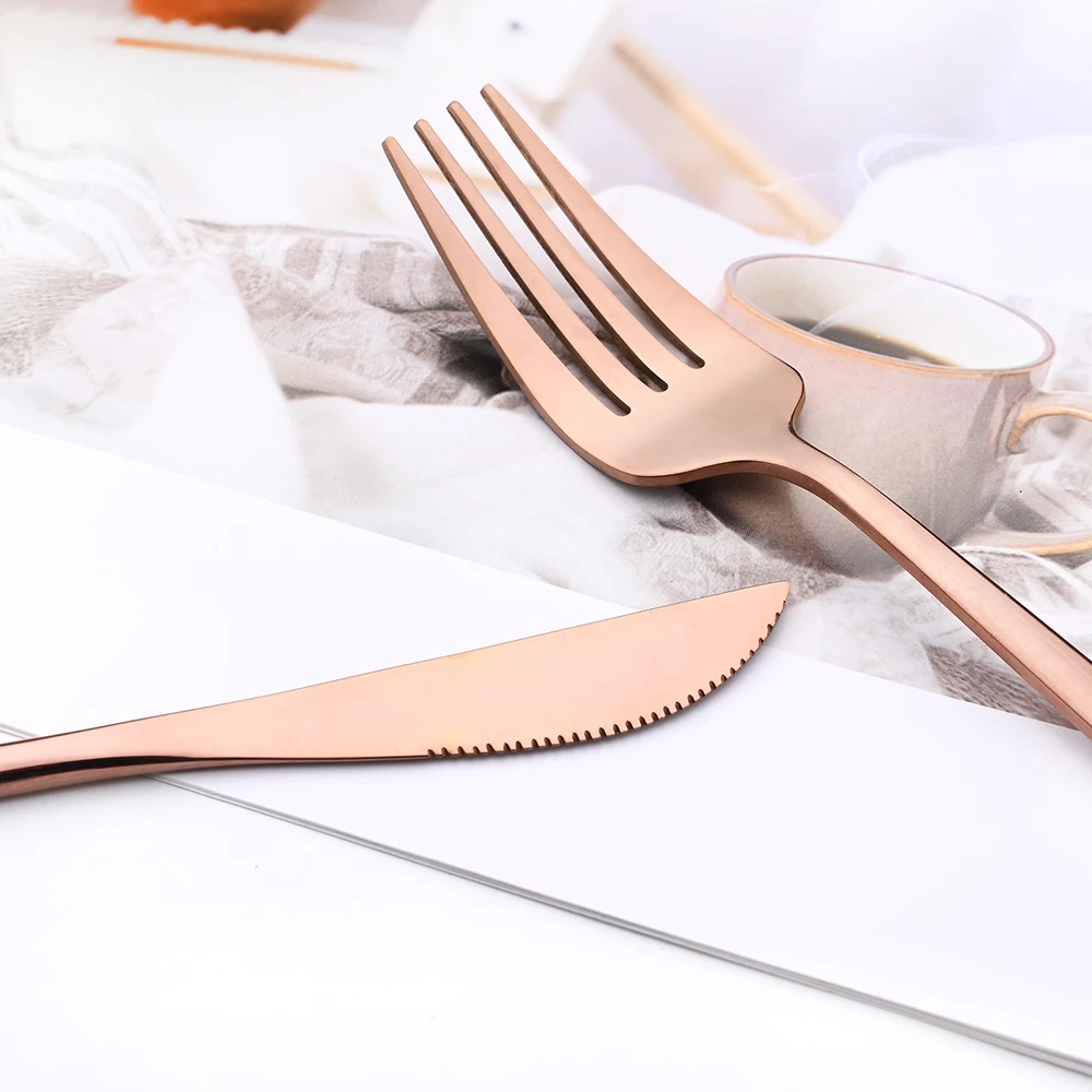 Knife Spoon Cake Fork Dinnerware Set Rose Gold Tableware Set 4set Stainless Steel Flatware Silverware Wedding Mirror Cutlery Set