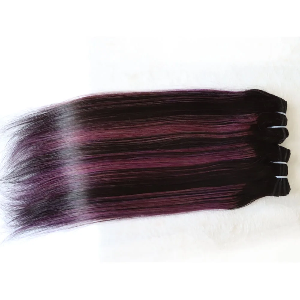 100% الشعر البشري تسليط الضوء على البيانو أومبير اللون 1B الأرجواني البرازيلي حزمة الشعر لحمة النسيج انخفاض الشحن بالجملة للنساء السود