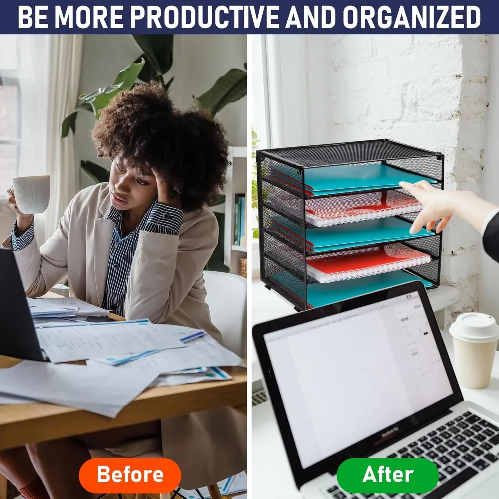 صينية تنظيم المكتب - صينية الحروف في شبكة معدنية سوداء لتنظيم الملفات والأوراق والفواتير والمجلدات والحروف والمجلدات والمزيد.