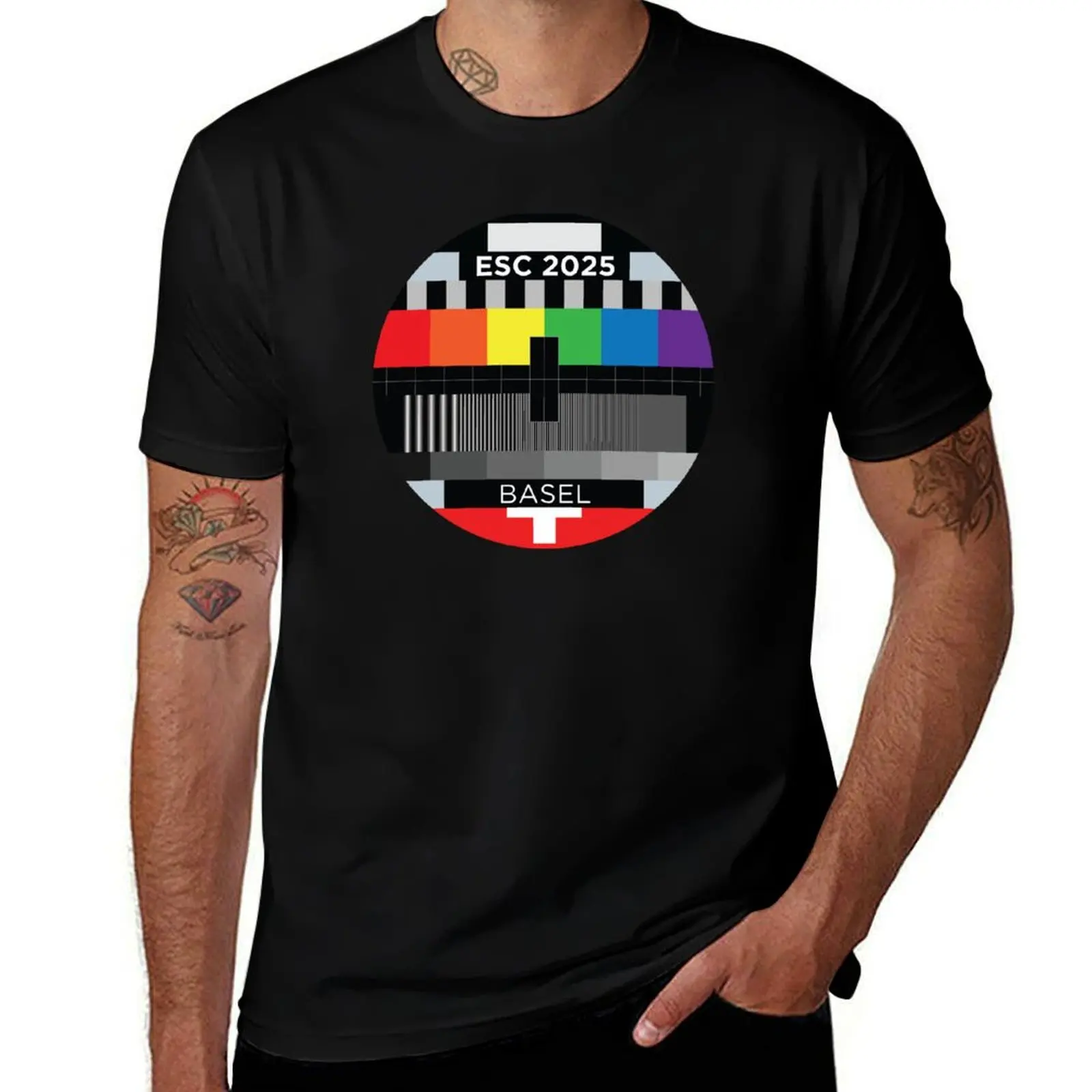 ESC Testcard [2025, Basel] T-Shirt Breathable Basic Cotton T-Shirt