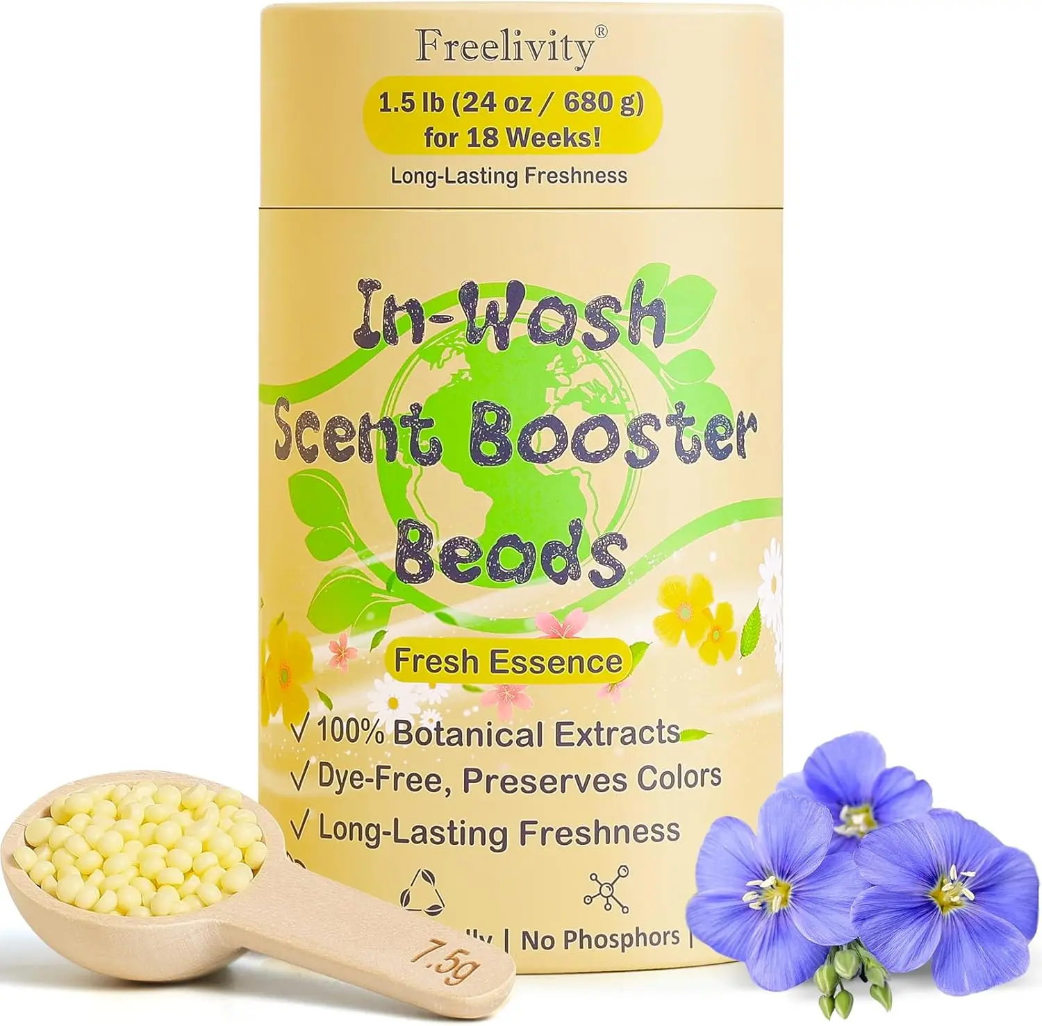 In‑Wash Scent Booster Beads – Fresh Essence Scent, Laundry Beads fabric softener, 24 oz – Lasts Up to 70 Washing Cycles – Eco‑Fr