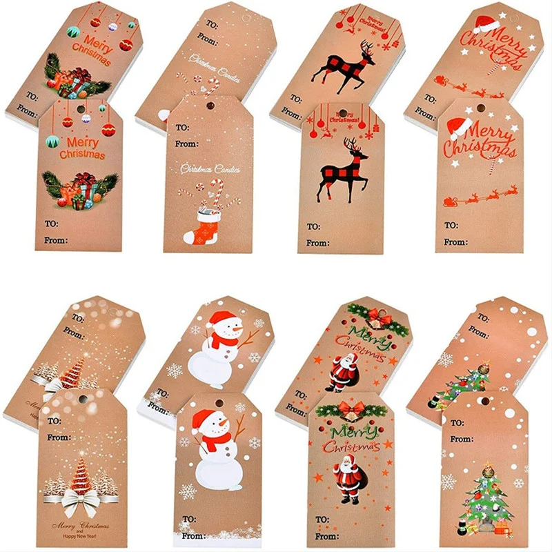 

100pcs Christmas Kraft Paper Card Greeting Label Packaging Hang Tag Decor Crafts Diy Sign Sticker Hanging Cards Vintage Labels