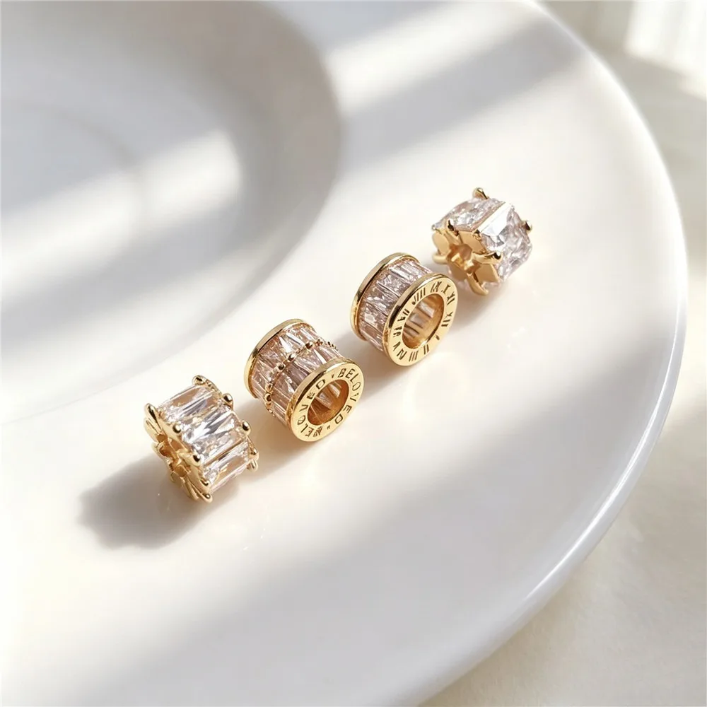 14K Gold Plated Mini - set zircon barrel bead Passepartout pendant diy bracelet clavicle necklace with beads pendant