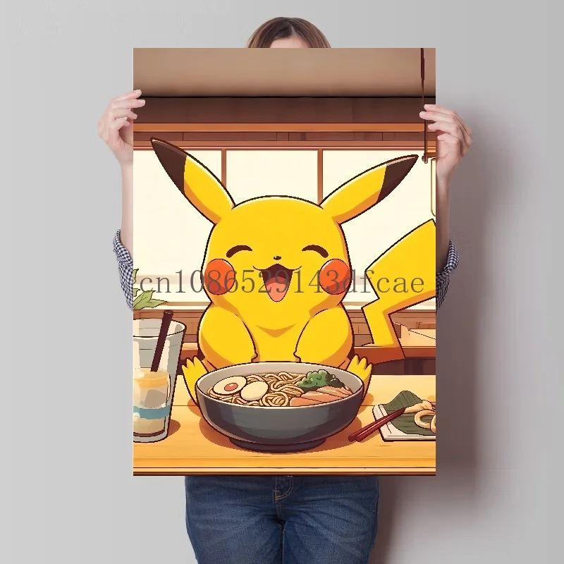 Classic Anime Pokemon Poster Pikachu Bulbasaur Wall Art Canvas Painting Modern Dining Noodle Shop Room Room Decorate Picture