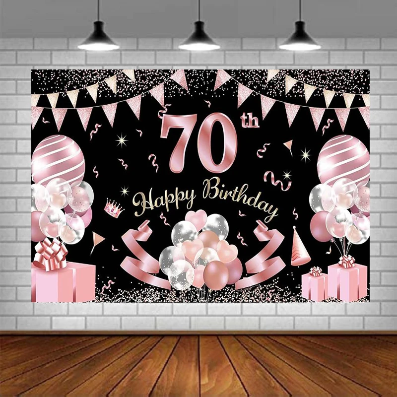 Photography Backdrop 70th Birthday Party Decorations And Rose Gold Balloon Gift Box Banner Background Poster Wall