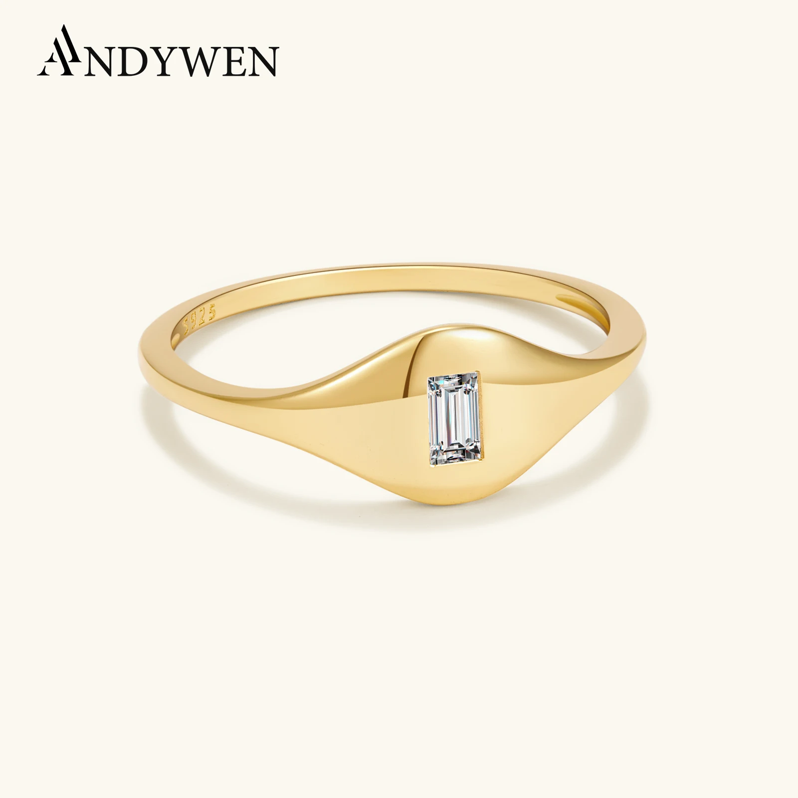 ANDYWEN 925 Sterling Silver Geometric Gold Ring with Rectangle Zircon CZ, Modern Irregular Minimalist Fashion Jewelry Gift