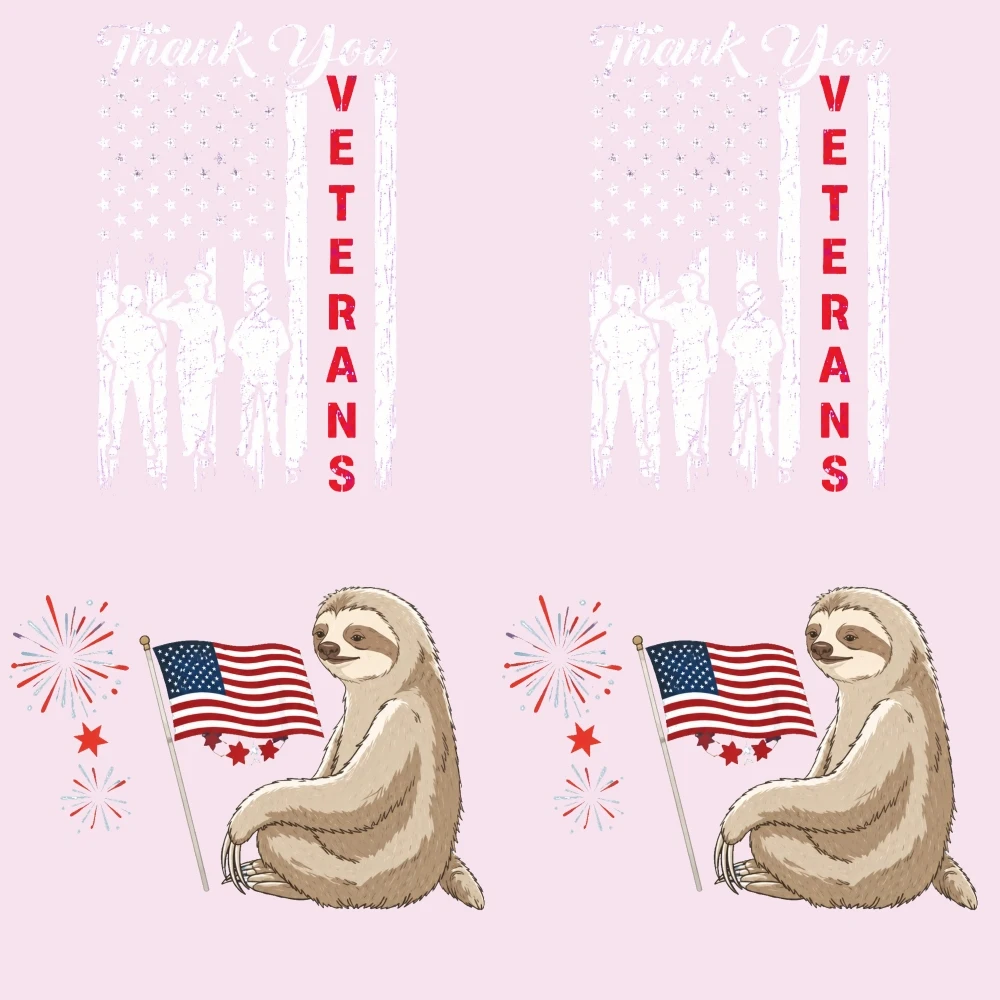 4PCS 9.84in DIY iron on transfers,  Sloth Flag Fireworks Easy to transfer heat, suitable for T-shirts,  washable stickers