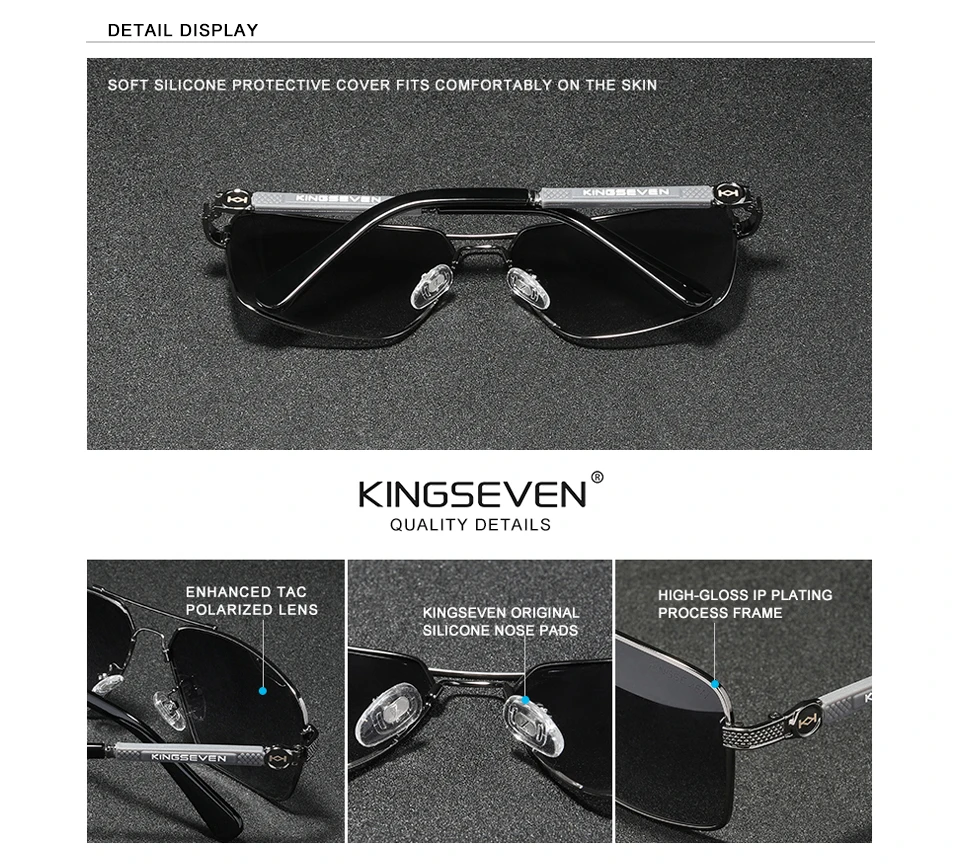 KINGSEVEN Design Sonnenbrille Für Männer/Frauen Neue Polarisierte UV400 Beschichtung Optische Linse Auto Reset Quadratischen Rahmen Fahren Brillen – Detail 1