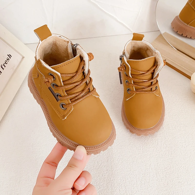 

New Autumn/winter Baby Toddler Boots Leather British Boys Warm Fashion Boot Rubber Sole Zip Side Toddler Girls Ankle Botas 15-25