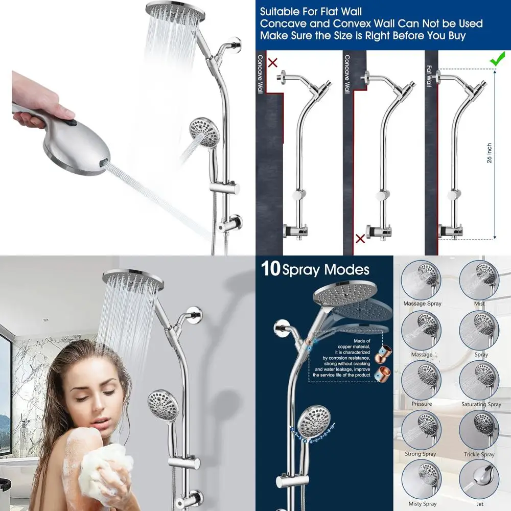 

Регулируемый по высоте душевой комплект с ручной лейкой, 26-дюймовой направляющей штангой, 3-позиционным переключателем, двойным комбинированным набором и 5-футовым шлангом - Хром