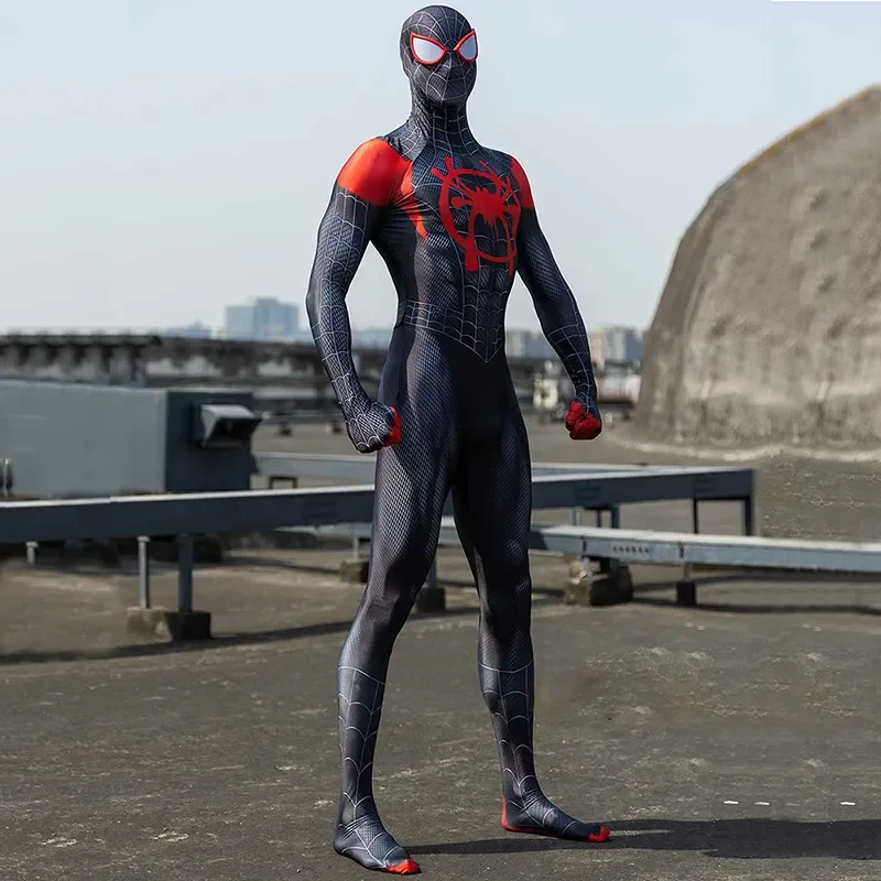 Spiderman Costume maschera Spider Man Miles Morales Cosplay tuta tuta costumi da spettacolo di natale per adulti per bambini