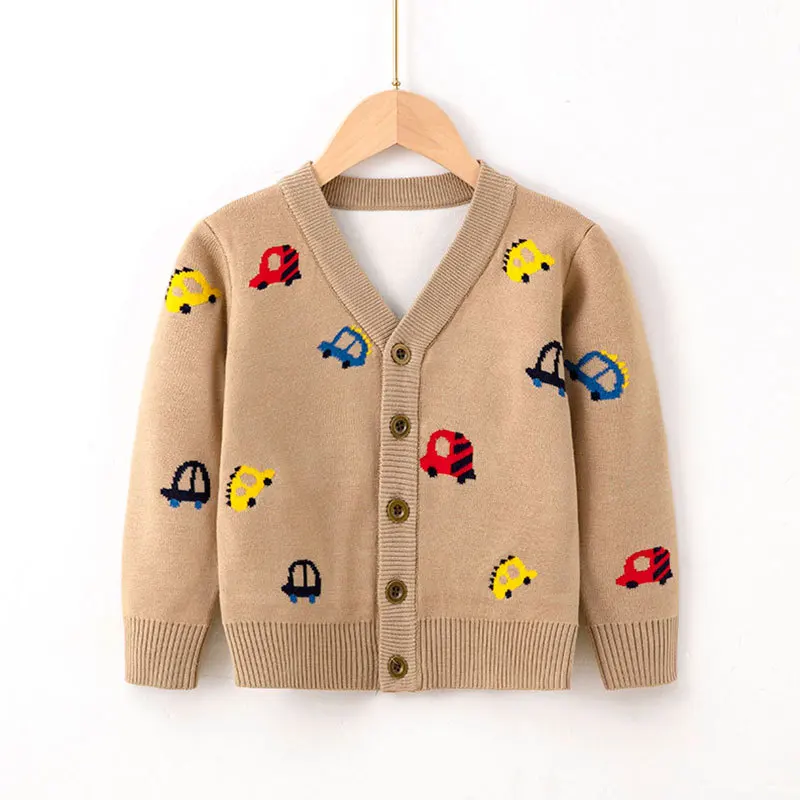 New Autumn and Winter Fashion Warm Casual Children's Sweater Coat Cartoon Car Boys' Knitted Cardigan Children's Wear