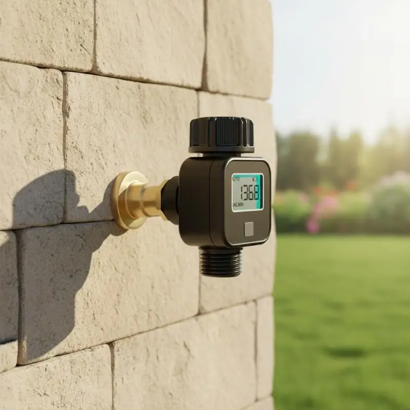 Digital Water Flow Meter HD LCD Display Switchable L GAL Units For Garden Lawn Plant Watering