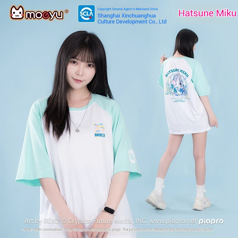 Hatsune Miku T-Shirt Anime Clothing Moeyu Cute Girl Hatsune Miku Japanese Retro Style Raglan Short Sleeve T-Shirt Beautiful Girl